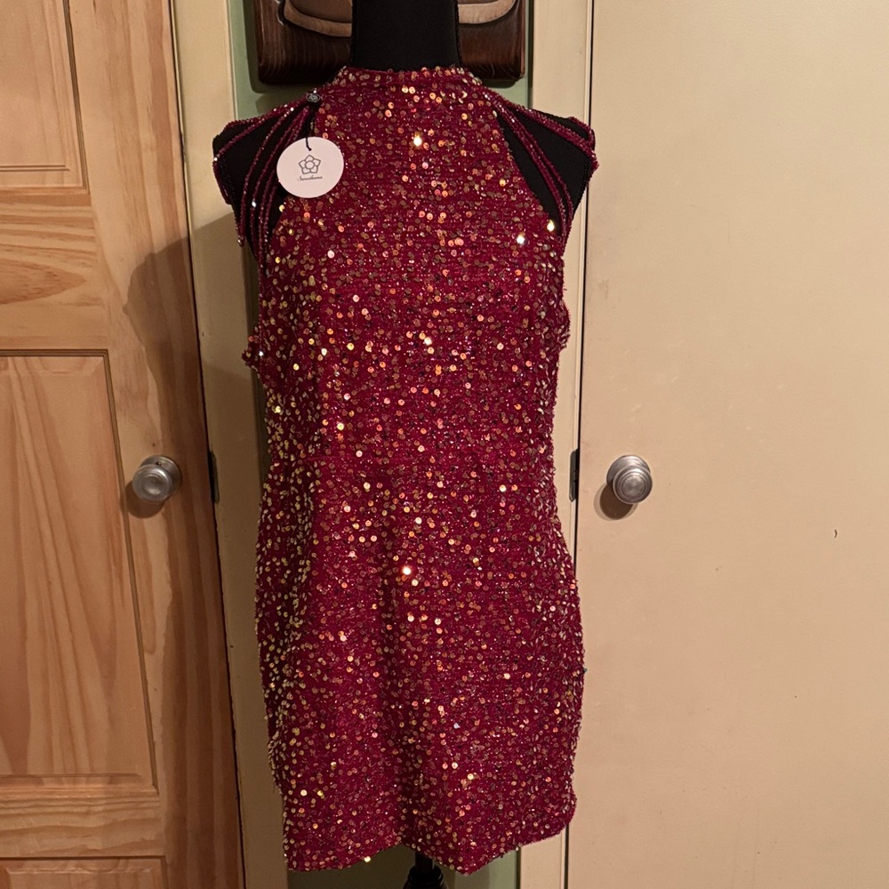 Sparkling Red Dress sequins with Beaded Shoulder Details
